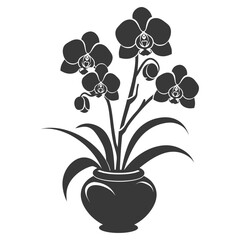Silhouette Orchid flower in the vase black color only