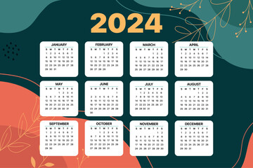 2024 Calendar Horizontal Floral Background