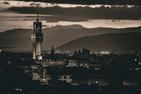 Fototapeta Florence city view at night in black and white 