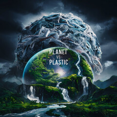 Green globe earth day concept Planet vs. Plastics , Earth day 2024 - obrazy, fototapety, plakaty