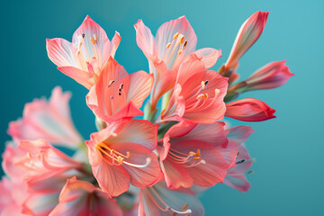 Vibrant pink gladiolus flowers on blue minimal backdrop natural floral macro background wallpaper