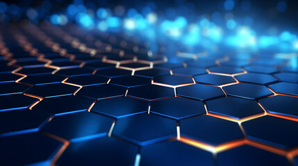 Obraz premium Digital blue glowing hexagon geometric figure poster web page PPT background
