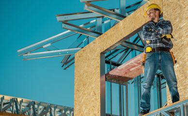 Contractor Worker Assembling Skeleton Steel Frame