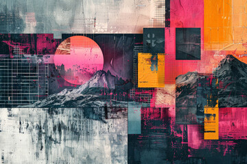 Abstract contemporary landscape collage background. Creative grunge modern design