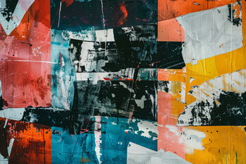 Fototapeta premium Abstract contemporary collage background with torn paper pieced and paint stains