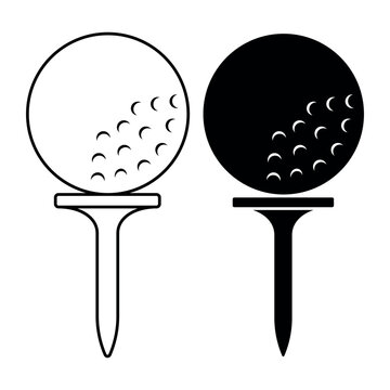 Golf Ball On Tee Outline And Glyph