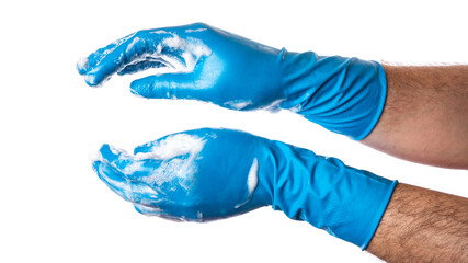 Man Wearing Blue Gloves in Blue Gloves