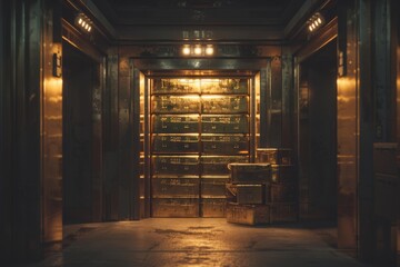 View into a gold vault with rows of gold bars, a visual metaphor for wealth and secure investments
