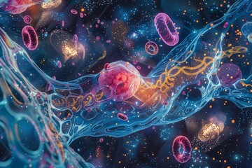Fototapeta premium microscopic organelles It has spiraling mitochondria and ribosomes.