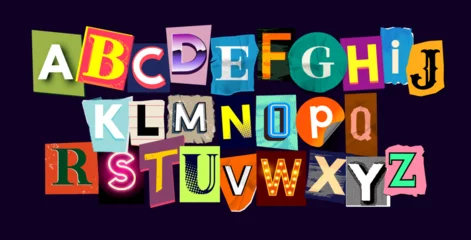 Tapeten Creative collection of scrap book letters, ransom note alphabet. Vector font illustration. © James Thew