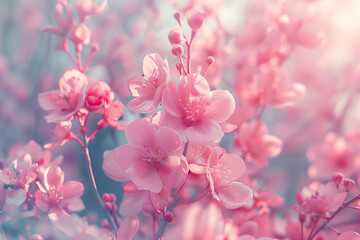 Pink flowers blooming in a morning field hi-res macro background wallpaper