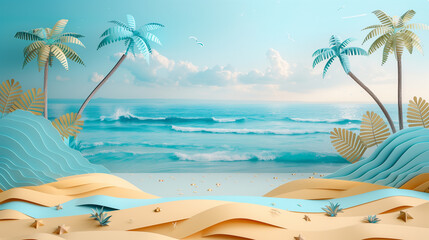 Fototapeta na wymiar summer landscape background in paper cut style