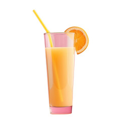 Orange juice with straw and slice on transparent background, a citrusy cocktail