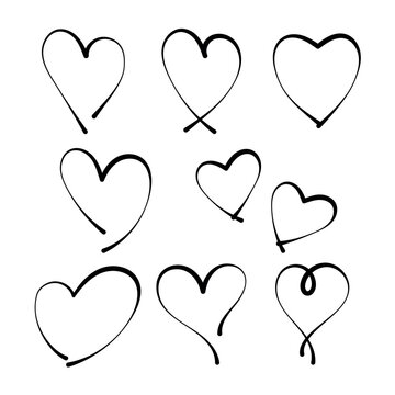 Hearts Black Hand Drawn Doodles