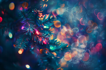 Fototapeta na wymiar Enchanted Christmas Lights on Festive Tree with Magical Bokeh Effect