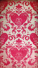 Retro-style Valentine's background with vintage heart patterns in red and pink