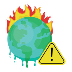 Melting Earth On Fire with Warning Flat Style