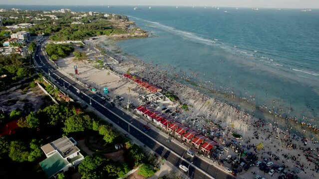 A drone view of Coco beach and Dar es Salaam city Tanzania