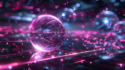 glowing transparent sphere on abstract futuristic digital technology background, illuminating the scene with a sci-fi aesthetic - 3d rendering
