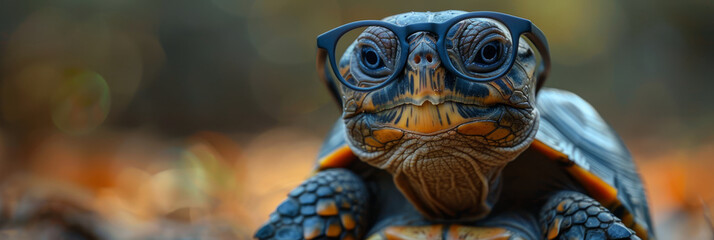 Turtle Wearing Sunglasses in Autumn Forest Ambiance