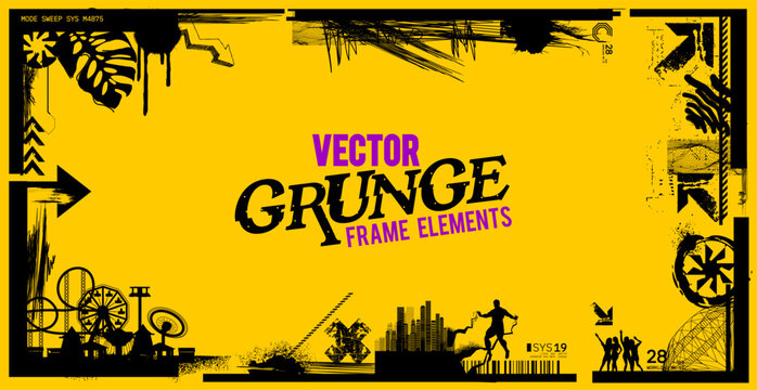 Vector grunge rough textured border elements for framing designs.