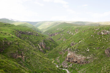 Fototapeta na wymiar View Of A Gorge With A River On Mount Aragats In Armenia
