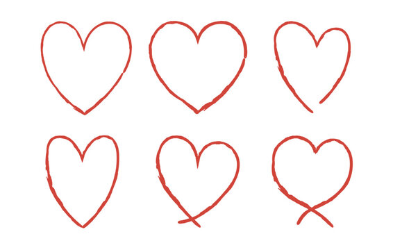 Set of Red Paint Stroke Hearts