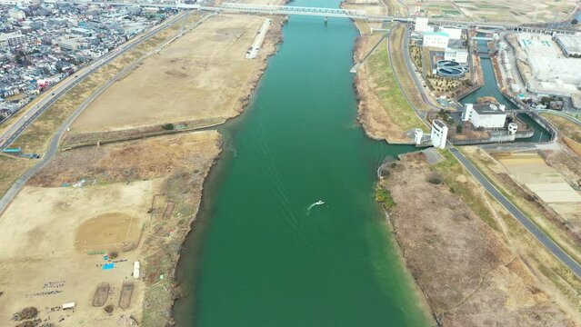 市川市の江戸川上空からの空撮動画