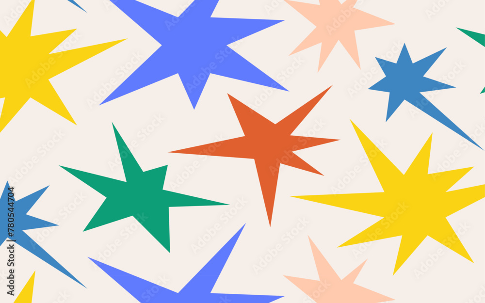 Poster naive playful abstract stars shapes seamless pattern. vector illustration