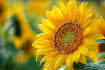 Vibrant Sunflower in Full Bloom Against Blurred Background