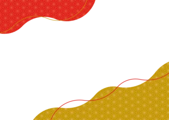Fotobehang 和風　抽象的　フレーム　麻の葉　赤　金 © suorun