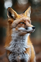 Fototapeta premium Curious red fox in the forest: a close-up in natural habitat