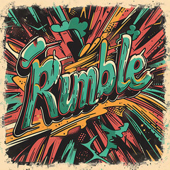 An individual stands next to the word "Rumble" on a single colored background in this image, their reflection visible below.