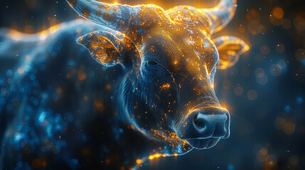 Digital Art of a Glowing Bull