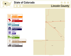 Detailed infographic and map of Lincoln County in Colorado USA.