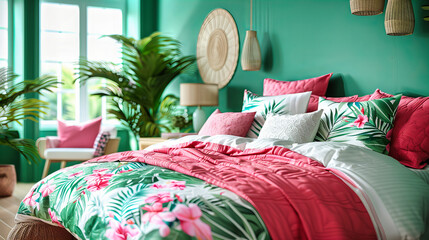 Contemporary Bedroom Design with Stylish Green Accents, Blending Comfort with Modern Elegance