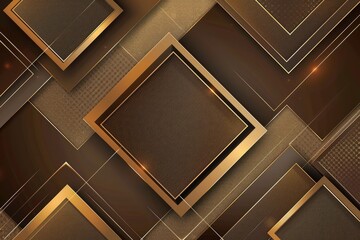 Banner web template luxury style golden circle frame with lighting effect on brown triangles pattern background.