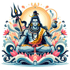 Hindu God Shiva statue in meditation. Generative AI..
