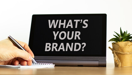 Branding what is your brand symbol. Concept words What is your brand on beautiful tablet screen....