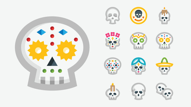Sugar Skulls Calavera Flat Color Icons