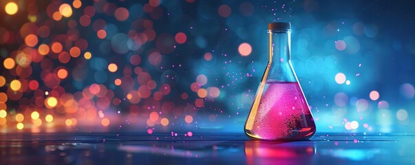 Chemistry potion, bubbling flask, colorful liquids, mysterious laboratory setting - obrazy, fototapety, plakaty