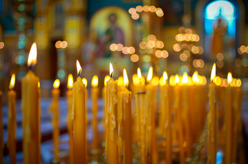 Church candles. Easter. Christianity / Orthodoxy. Baptism, candles for the repose