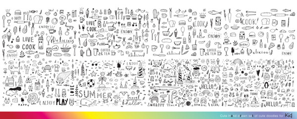 Collection of hand drawn cute doodles,Doodle children drawing,Sketch set of drawings in child style,Funny Doodle Hand Drawn,Page for coloring, cute animal