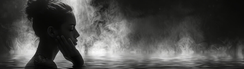 Mystical Monochrome Vision: Woman in Ethereal Mist