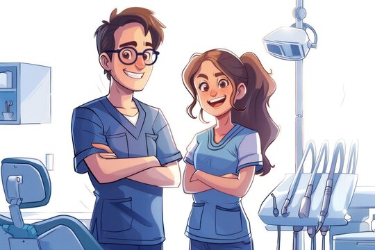 A cartoon drawing of a man and a woman in a medical setting