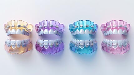 Four sets of braces with different colors - obrazy, fototapety, plakaty