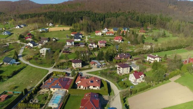 Beautiful Mountain Houses Panorama Sanok Aerial View Poland