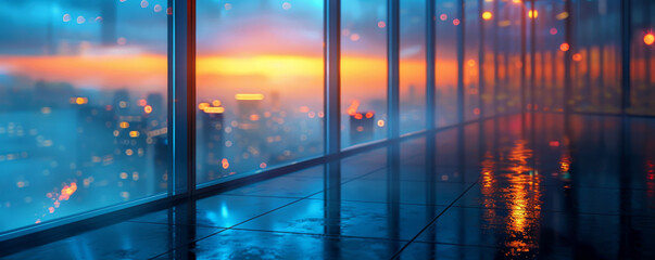 Urban Sunset Reflections on Office Building Glass