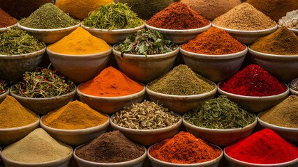 Aromatic Spice Bazaar Delights. Concept Spices, Bazaar, Culinary Delights - obrazy, fototapety, plakaty