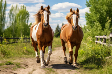 Naklejka na ściany i meble Majestic Horses Galloping in Rustic Countryside Setting